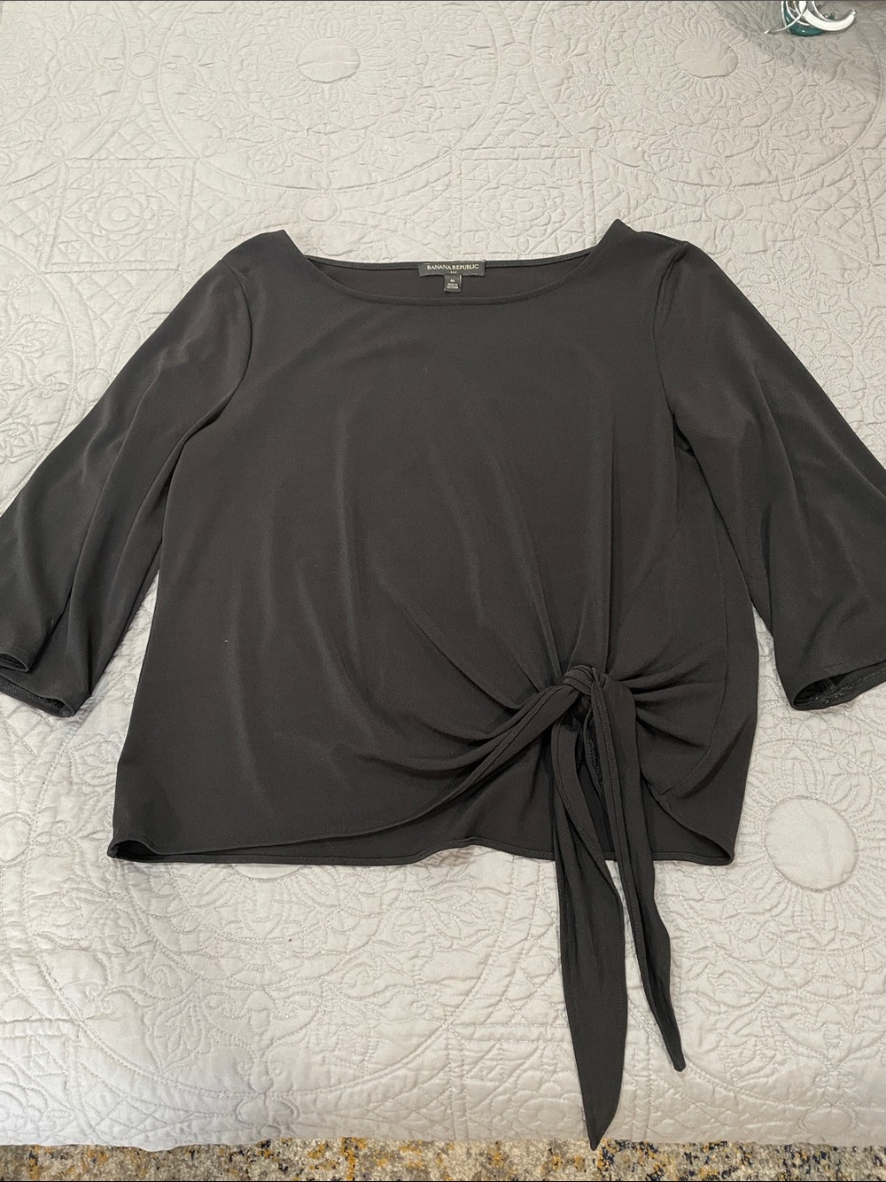 Banana Republic Black Side-Tie 3/4 Sleeve Blouse M